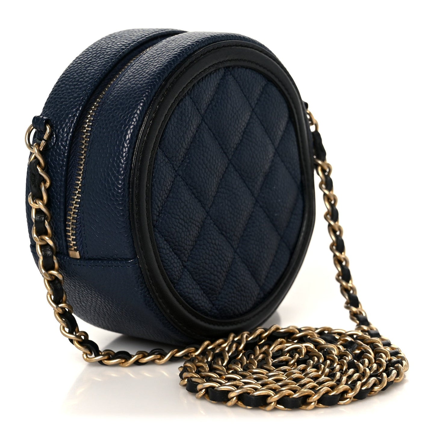 Caviar Quilted Round Filigree Crossbody Navy Black
