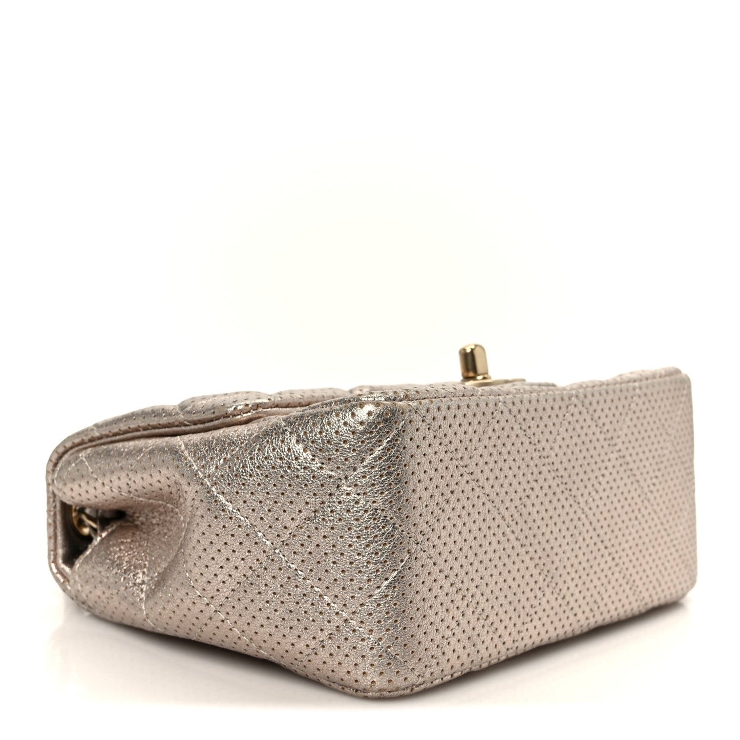 Metallic Lambskin Perforated Mini Square Flap Light Pink