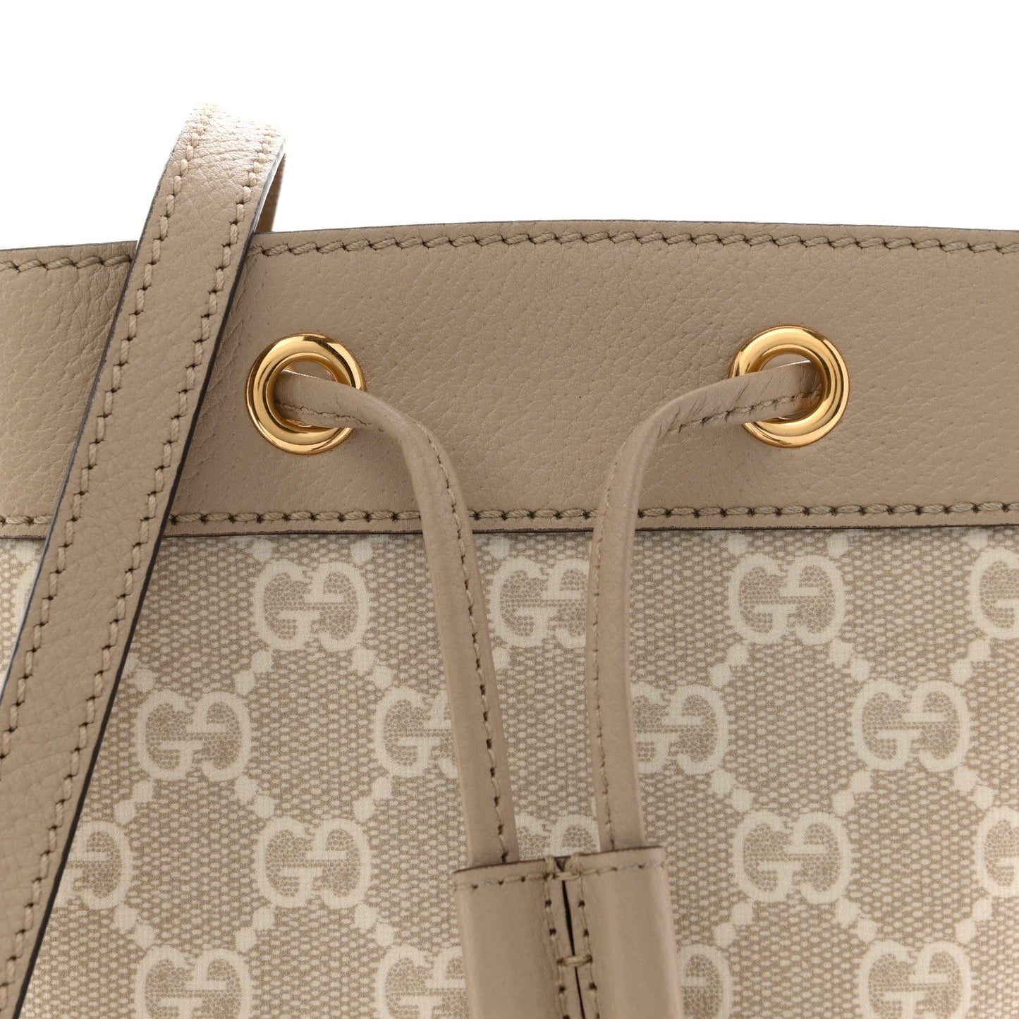 GG Supreme Monogram Textured Calfskin Web Mini Ophidia Bucket Bag Beige Ebony Mystic White Oatmeal