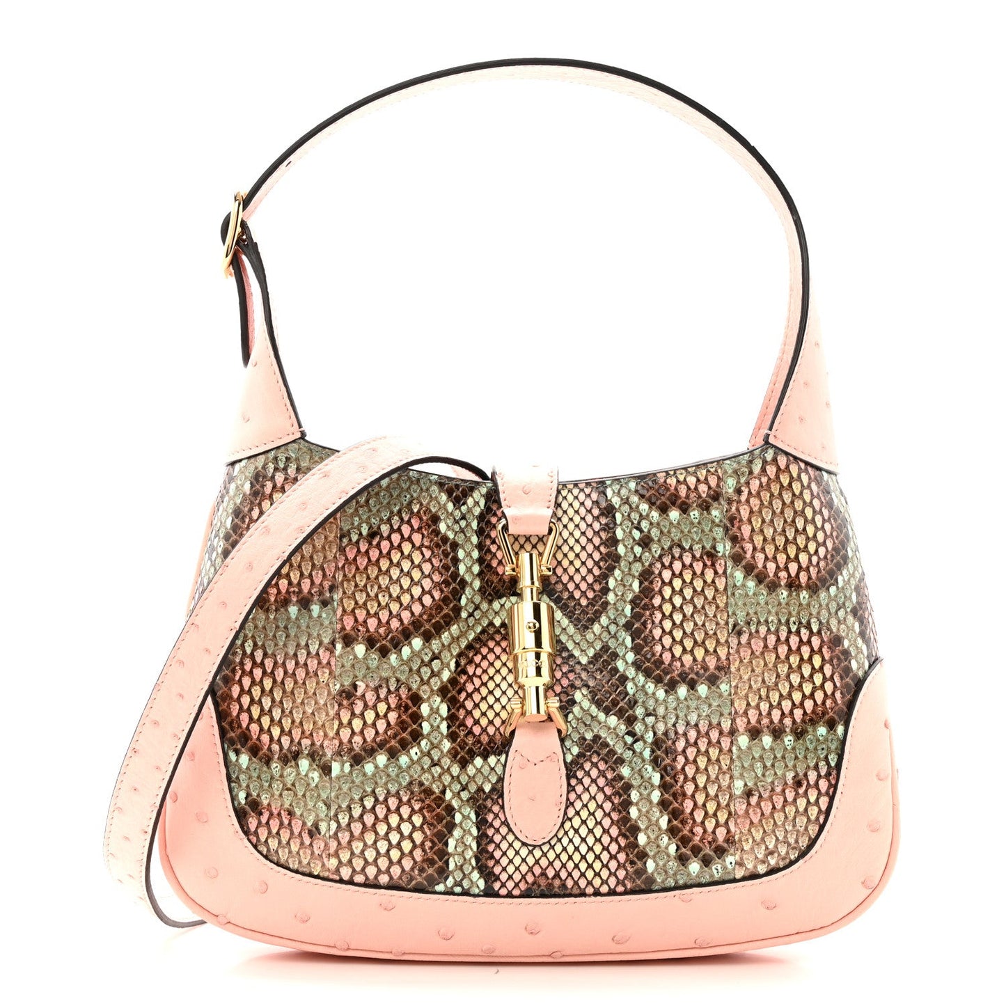 Snakeskin Ostrich Calfskin Small Jackie 1961 Hobo Pink Multicolor