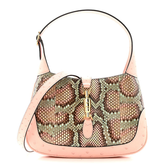 Snakeskin Ostrich Calfskin Small Jackie 1961 Hobo Pink Multicolor
