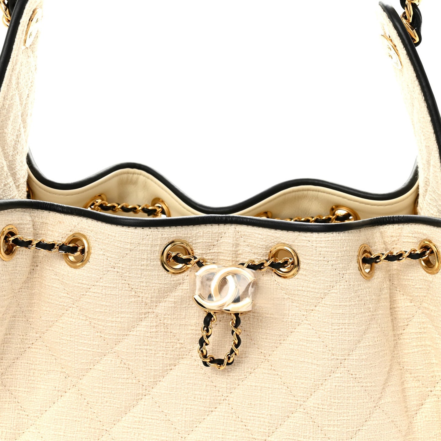 Braided Raffia Calfskin Quilted Small Chanel 25 Handbag White Black