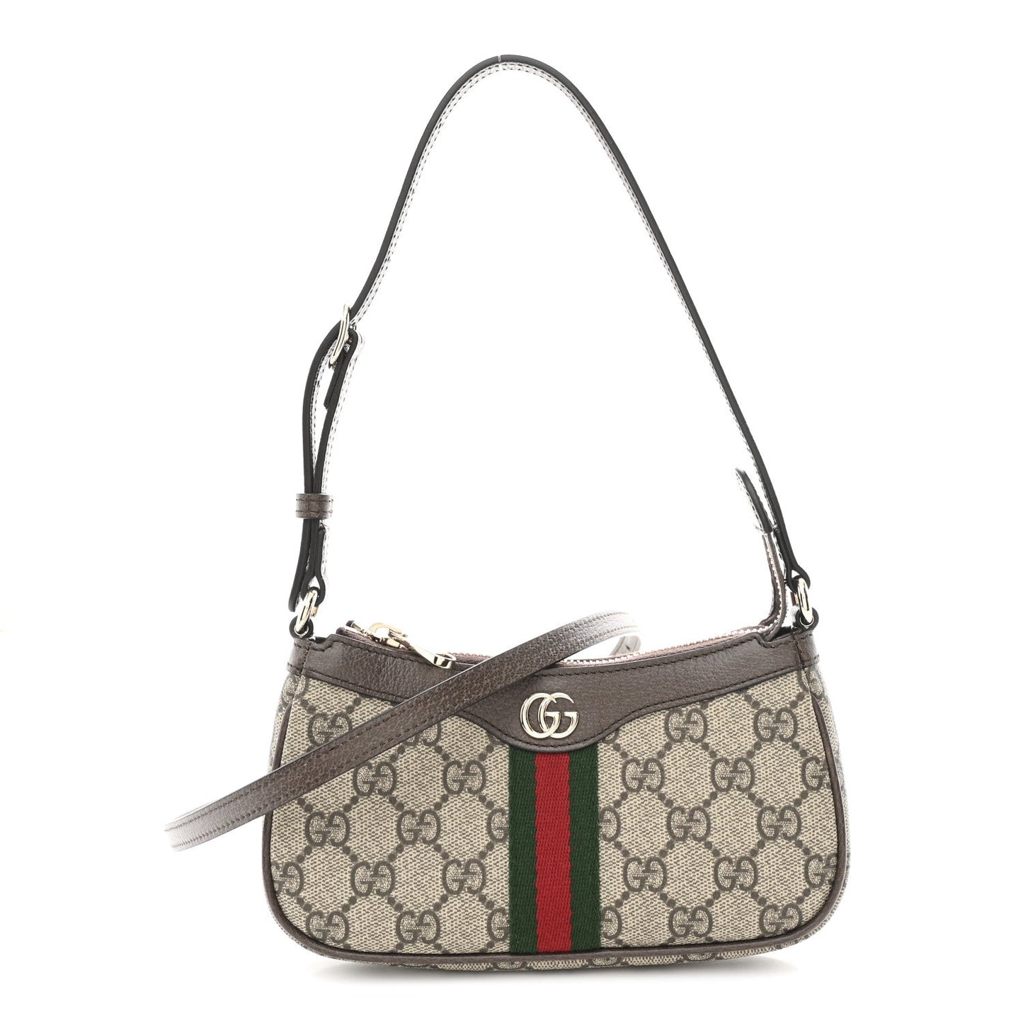 GG Supreme Monogram Textured Dollar Calfskin Web Mini Ophidia Shoulder Bag Beige Ebony New Acero