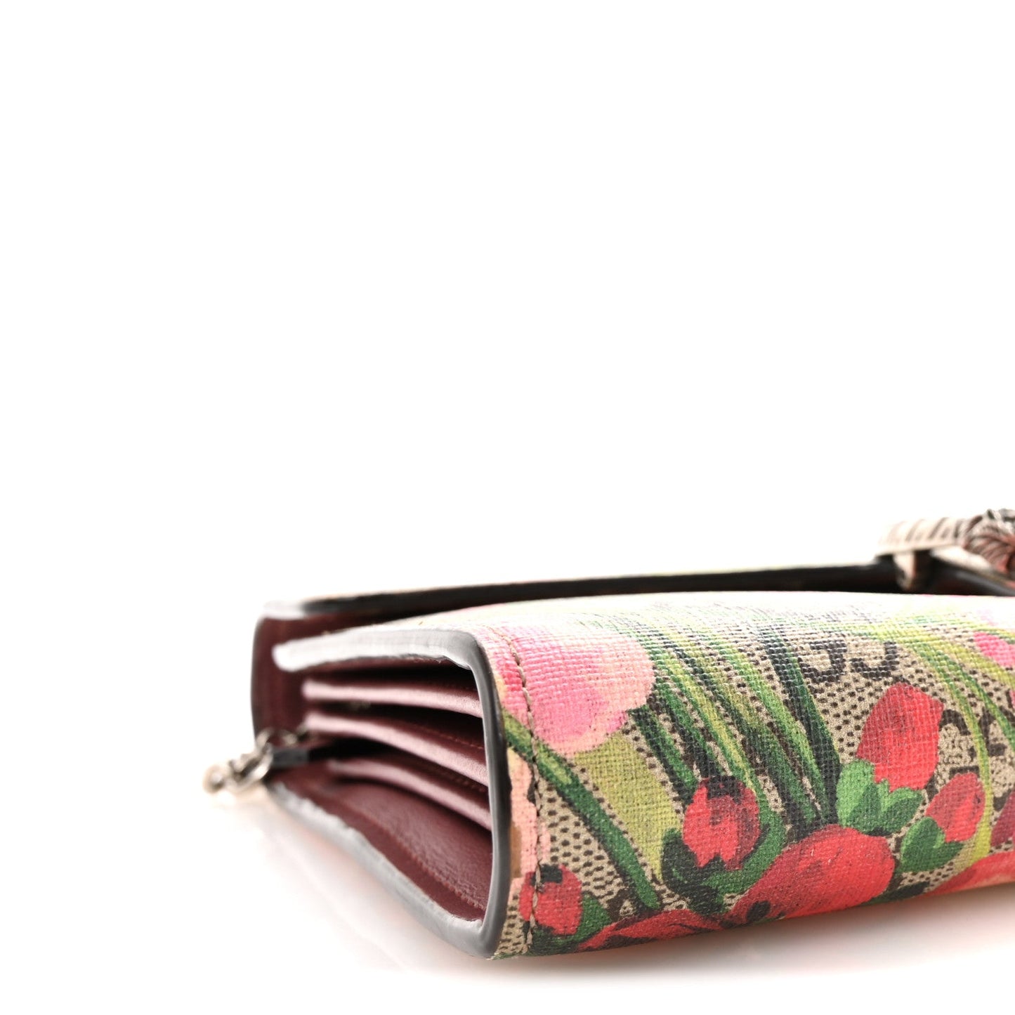 GG Supreme Monogram Blooms Mini Dionysus Chain Wallet Beige Multicolor Dry Rose
