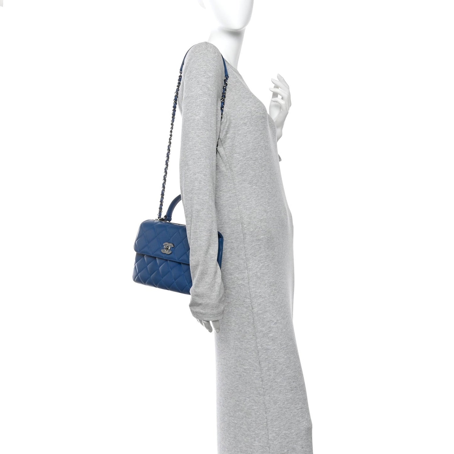 Lambskin Quilted Small Trendy CC Flap Dual Handle Bag Blue