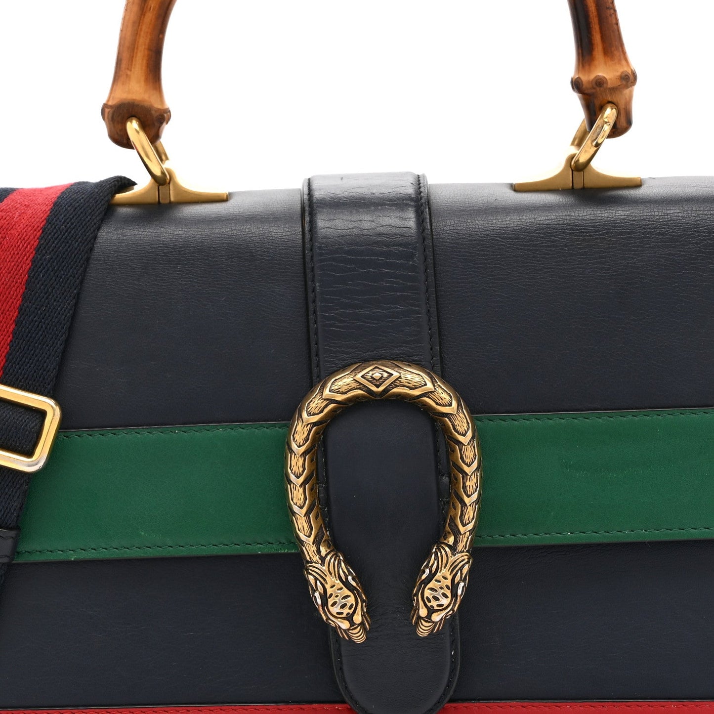 Moon Calfskin Bamboo Web Medium Dionysus Top Handle Bag Blue Emerald Hibiscus Red