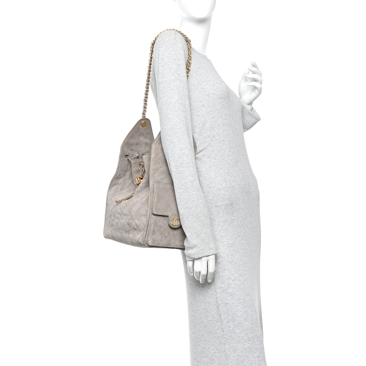Suede Quilted Medium Chanel 25 Handbag Grey