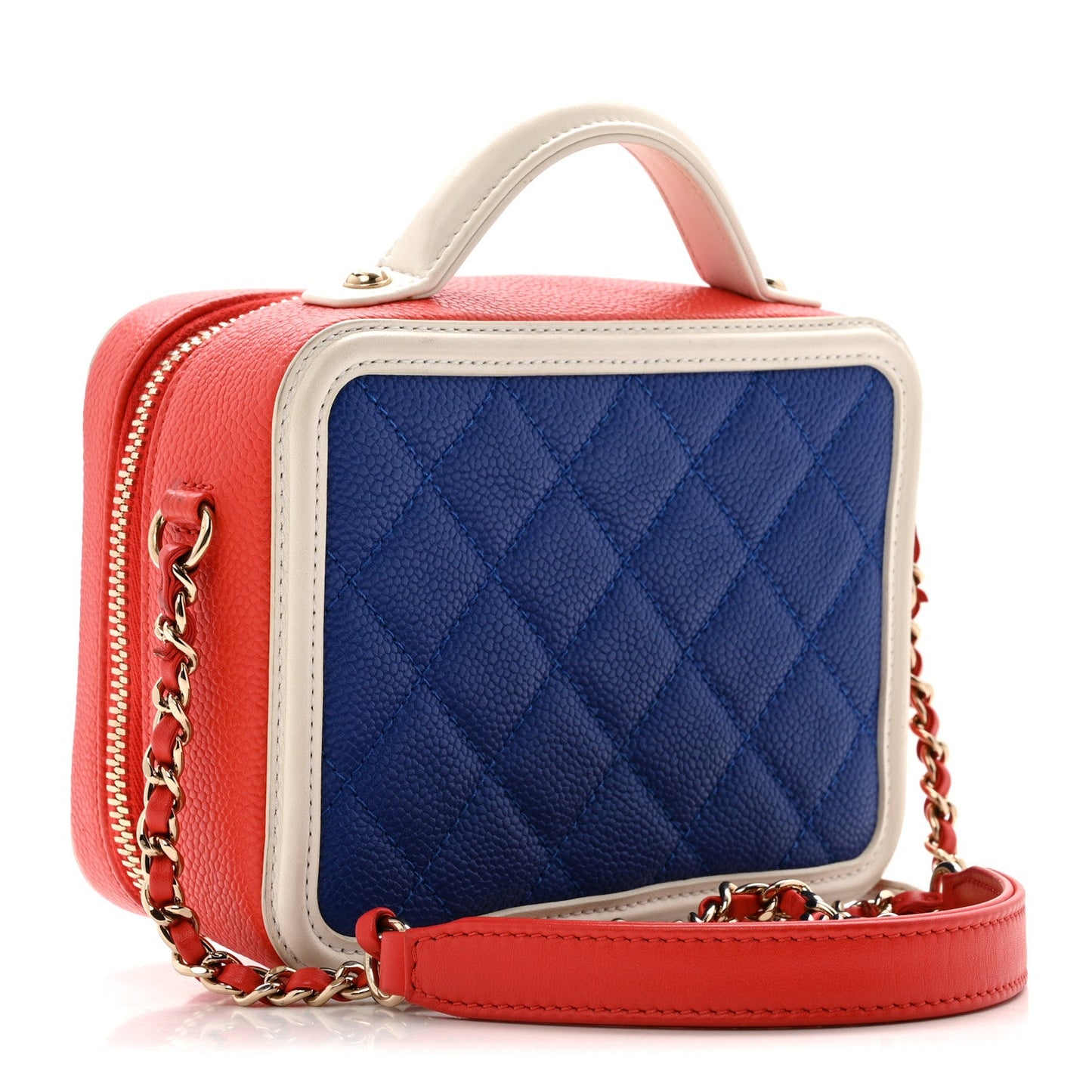 Caviar Quilted Small CC Filigree Vanity Case Blue White Red