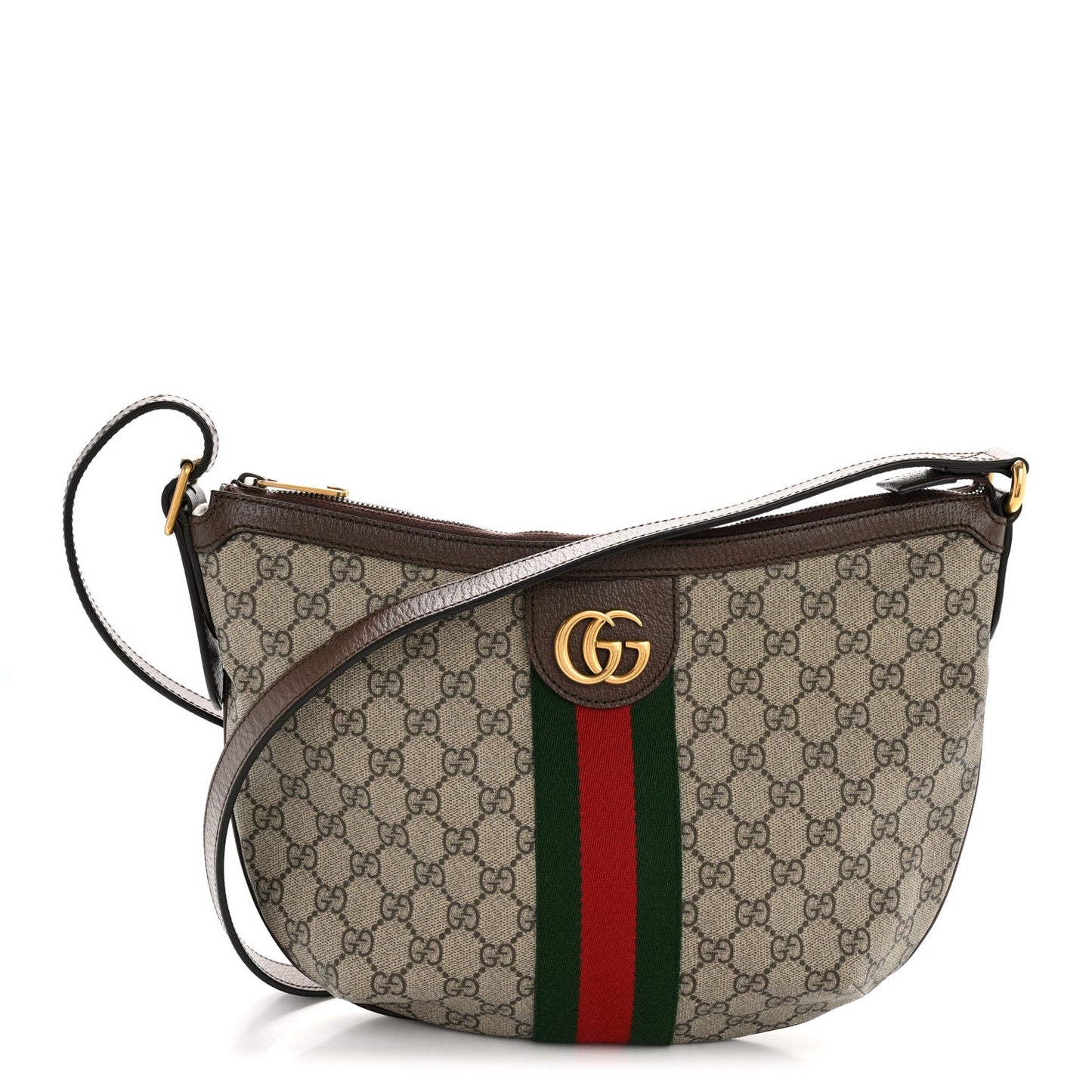 GG Supreme Monogram Web Small Ophidia Half Moon Hobo Brown