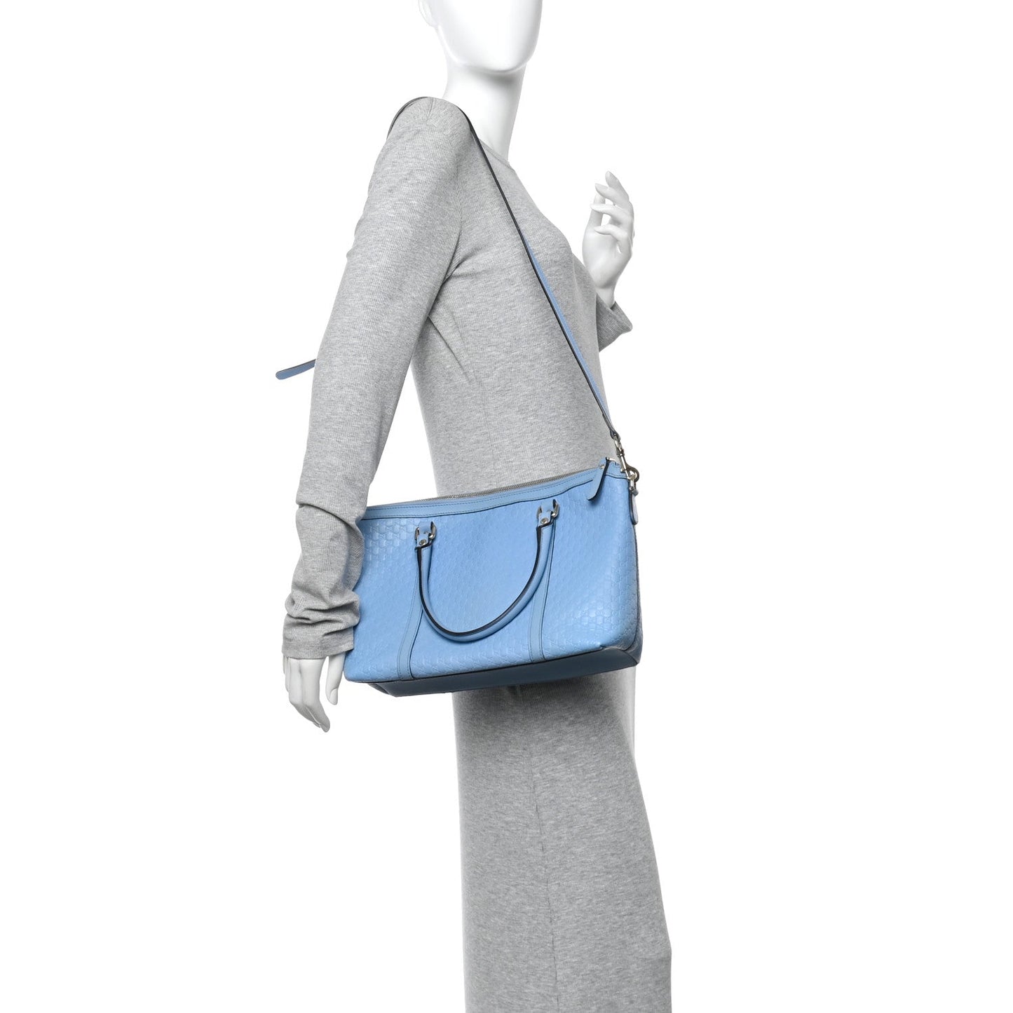 Soft Microguccissima Small Zippered Satchel Light Blue
