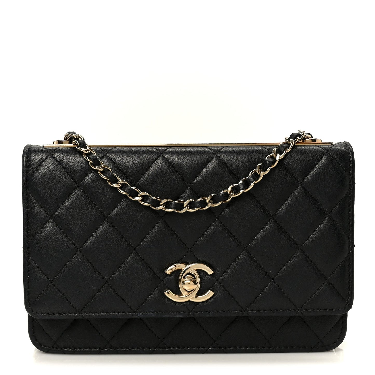 Lambskin Quilted Trendy CC Wallet On Chain WOC Black