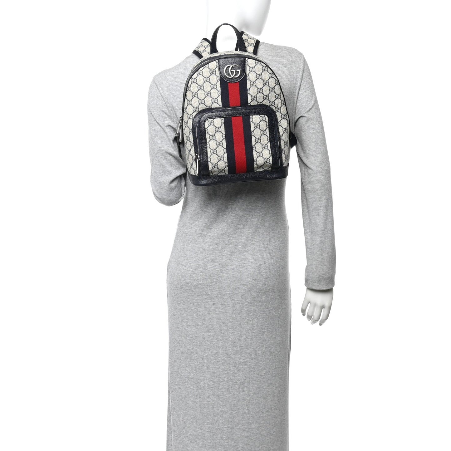 GG Supreme Monogram Textured Dollar Calfskin Web Small Ophidia Day Backpack Beige Blue Black