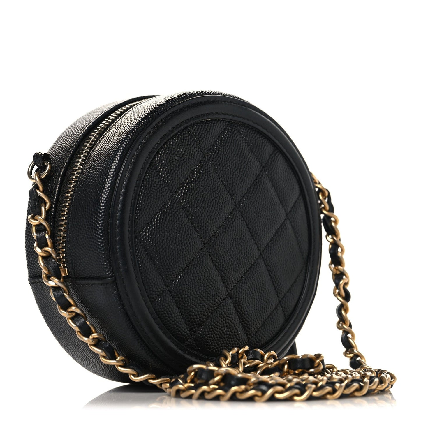 Caviar Quilted Round Filigree Crossbody Black