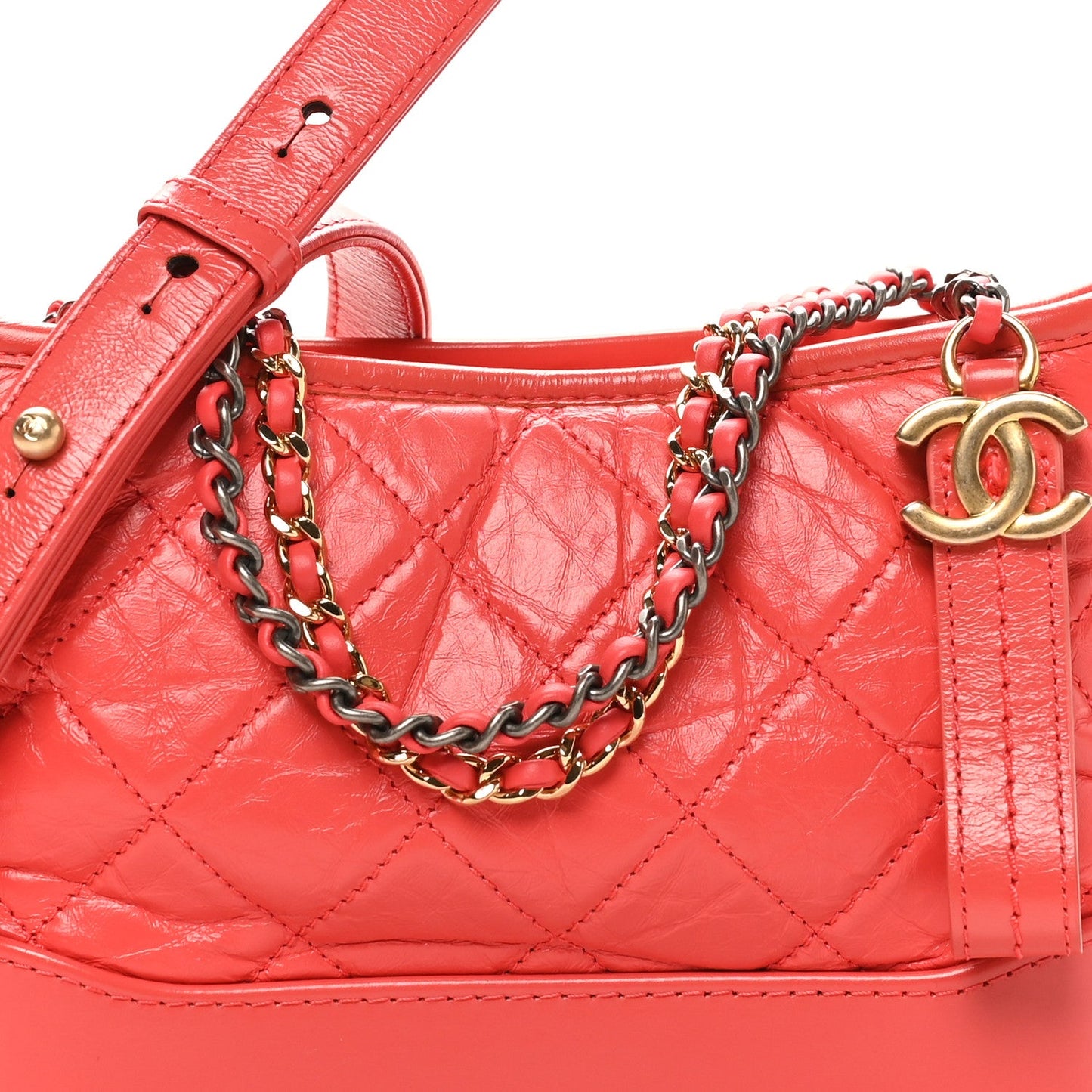 Aged Calfskin Quilted Small Gabrielle Hobo Coral