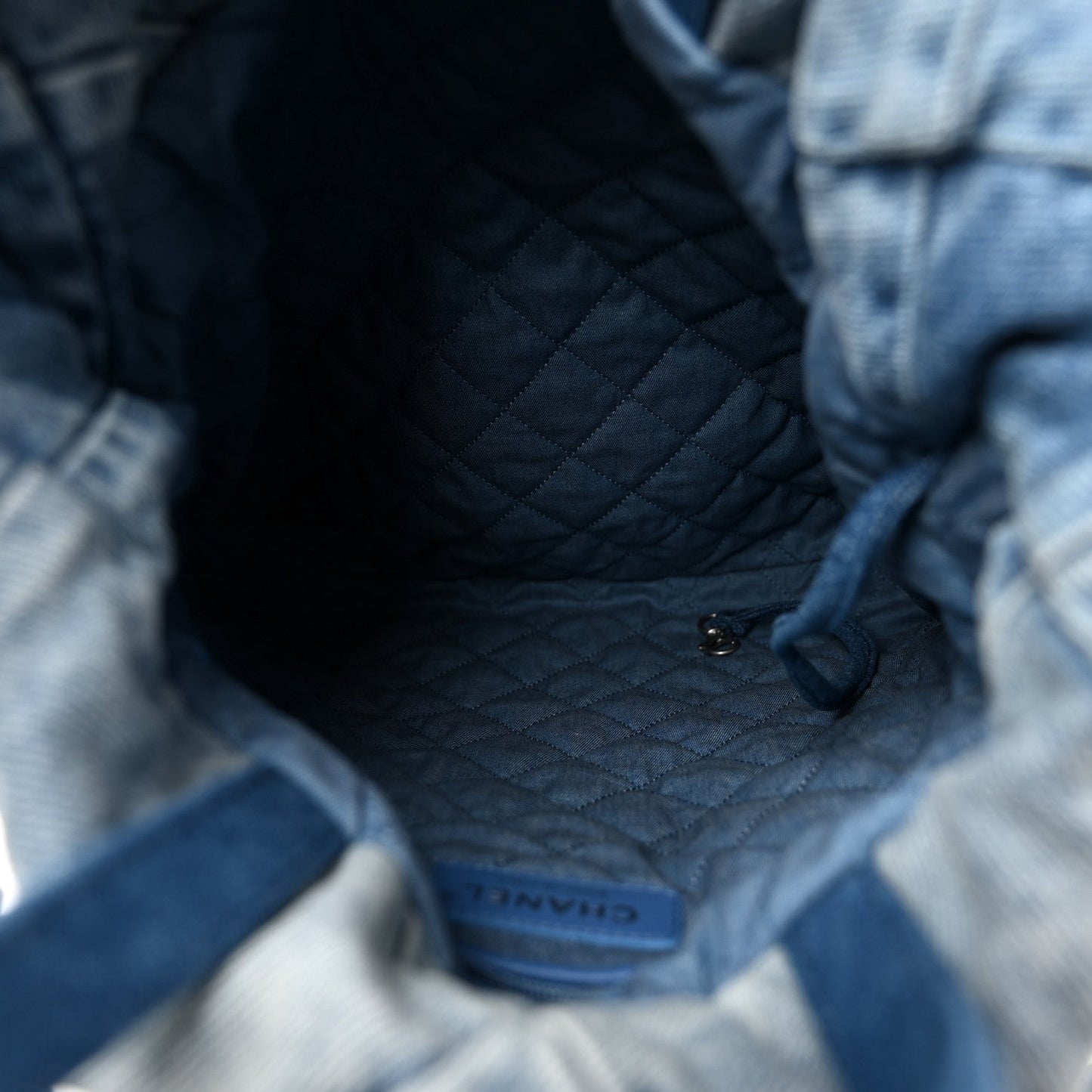 Denim Quilted Chanel 22 Backpack Blue