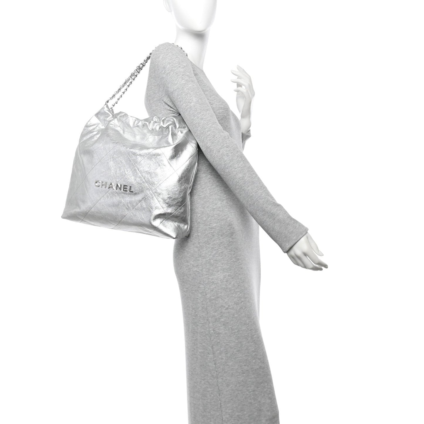 Metallic Calfskin Quilted Chanel 22 Silver