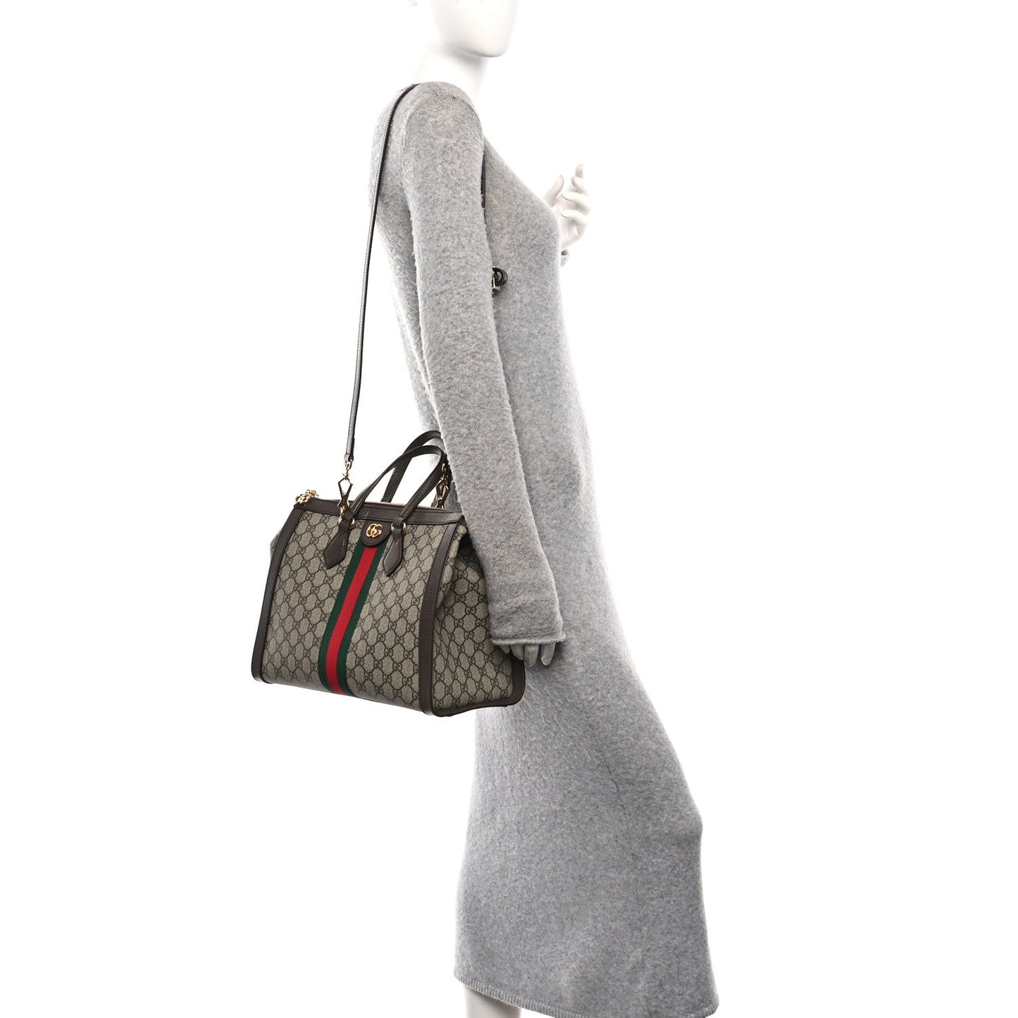 GG Supreme Monogram Web Medium Ophidia Tote Bag Brown