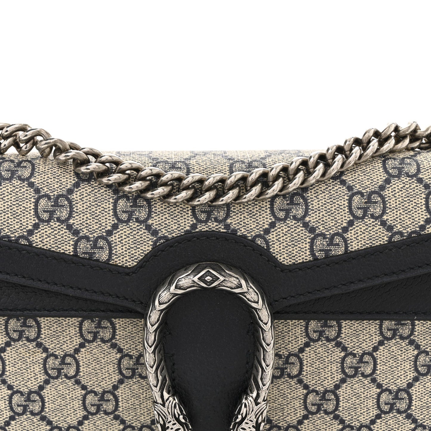 GG Supreme Monogram Textured Dollar Calfskin Small Rectangular Dionysus Shoulder Bag Beige Blue