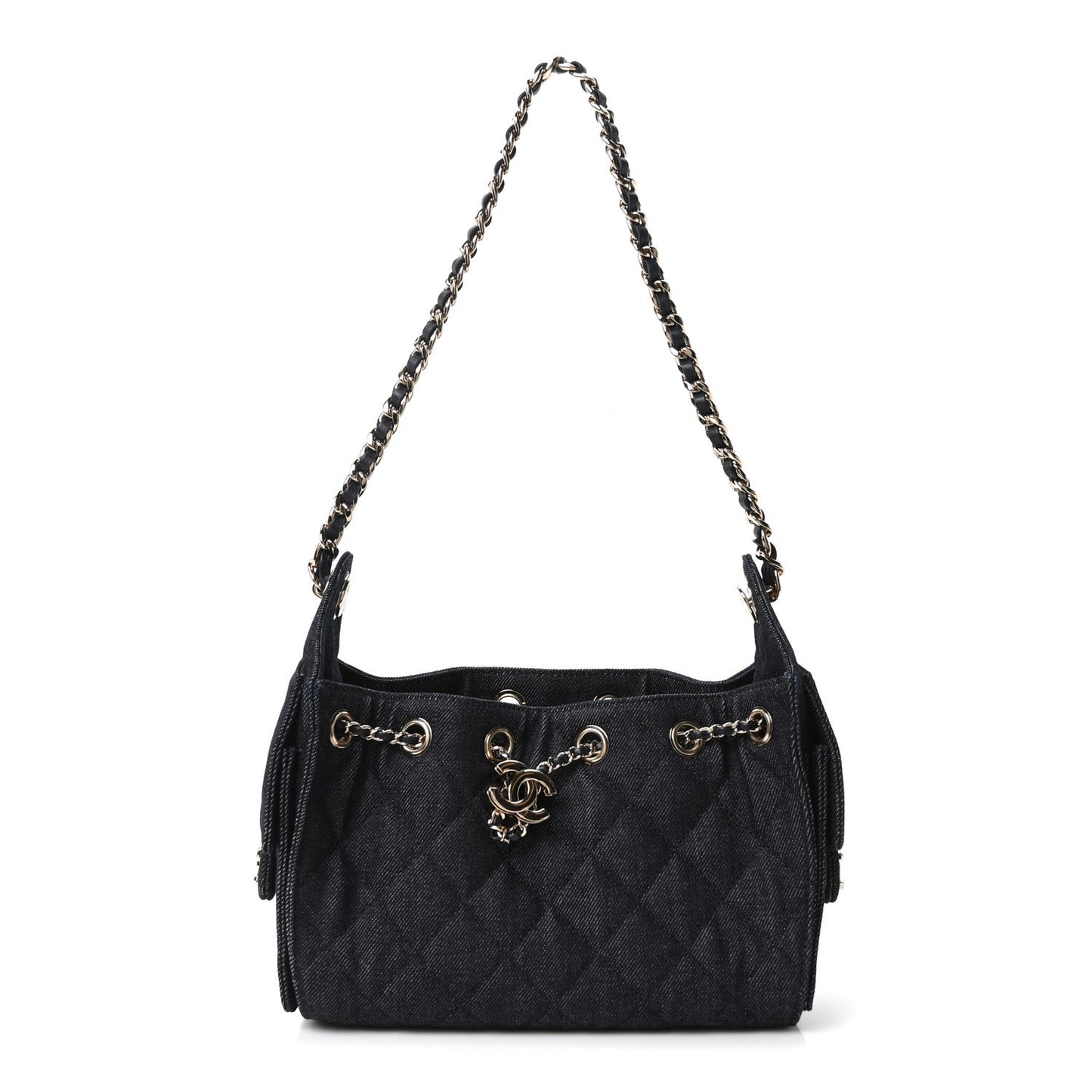 Denim Quilted Mini Chanel 25 Handbag Dark Blue