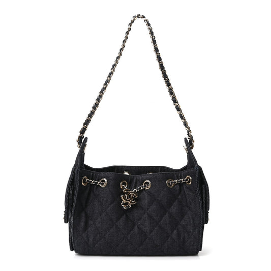 Denim Quilted Mini Chanel 25 Handbag Dark Blue
