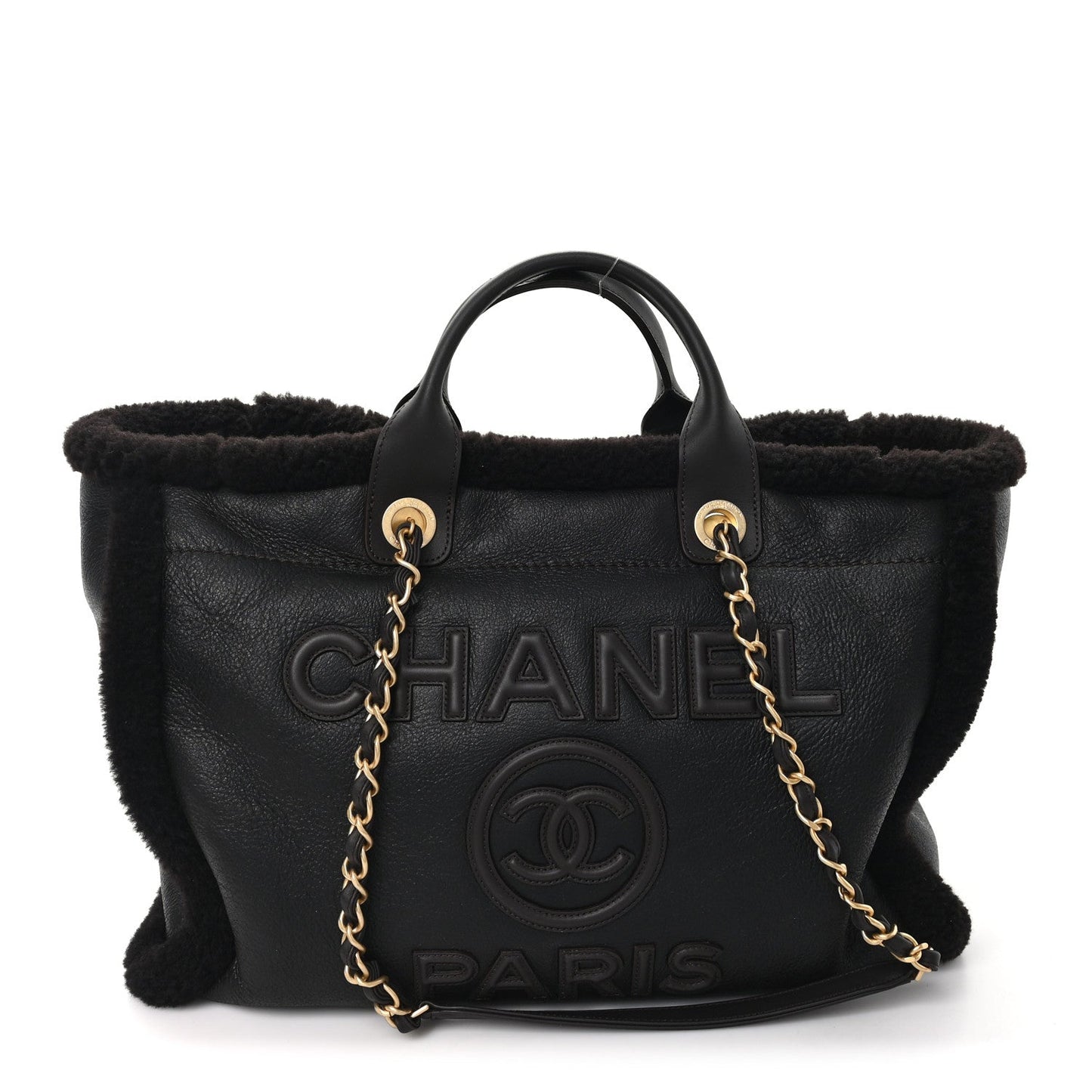Lambskin Shearling Medium Deauville Tote Dark Brown