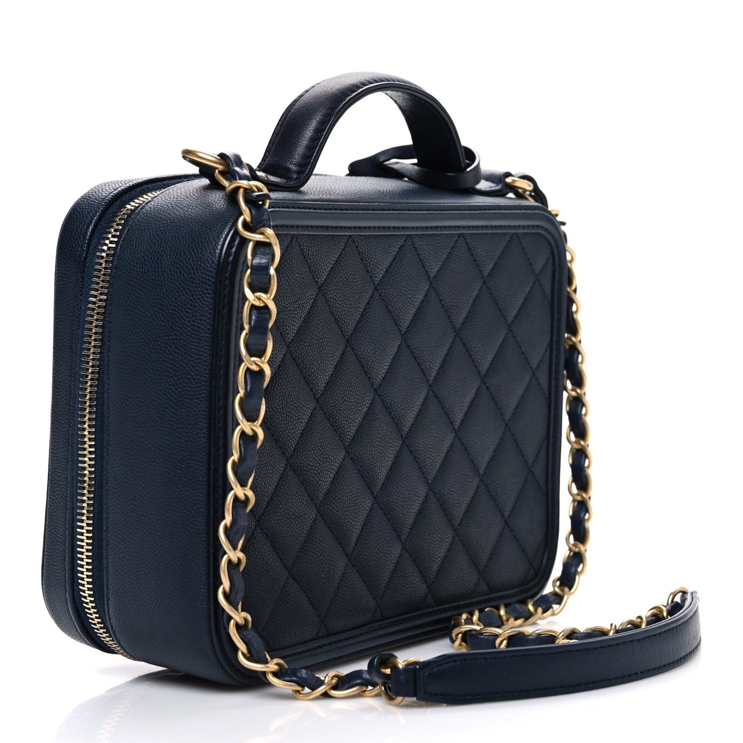 Caviar Quilted Medium CC Filigree Vanity Case Navy
