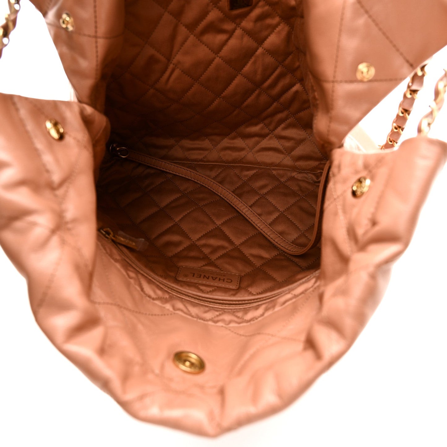 Shiny Calfskin Quilted Small Chanel 22 Beige