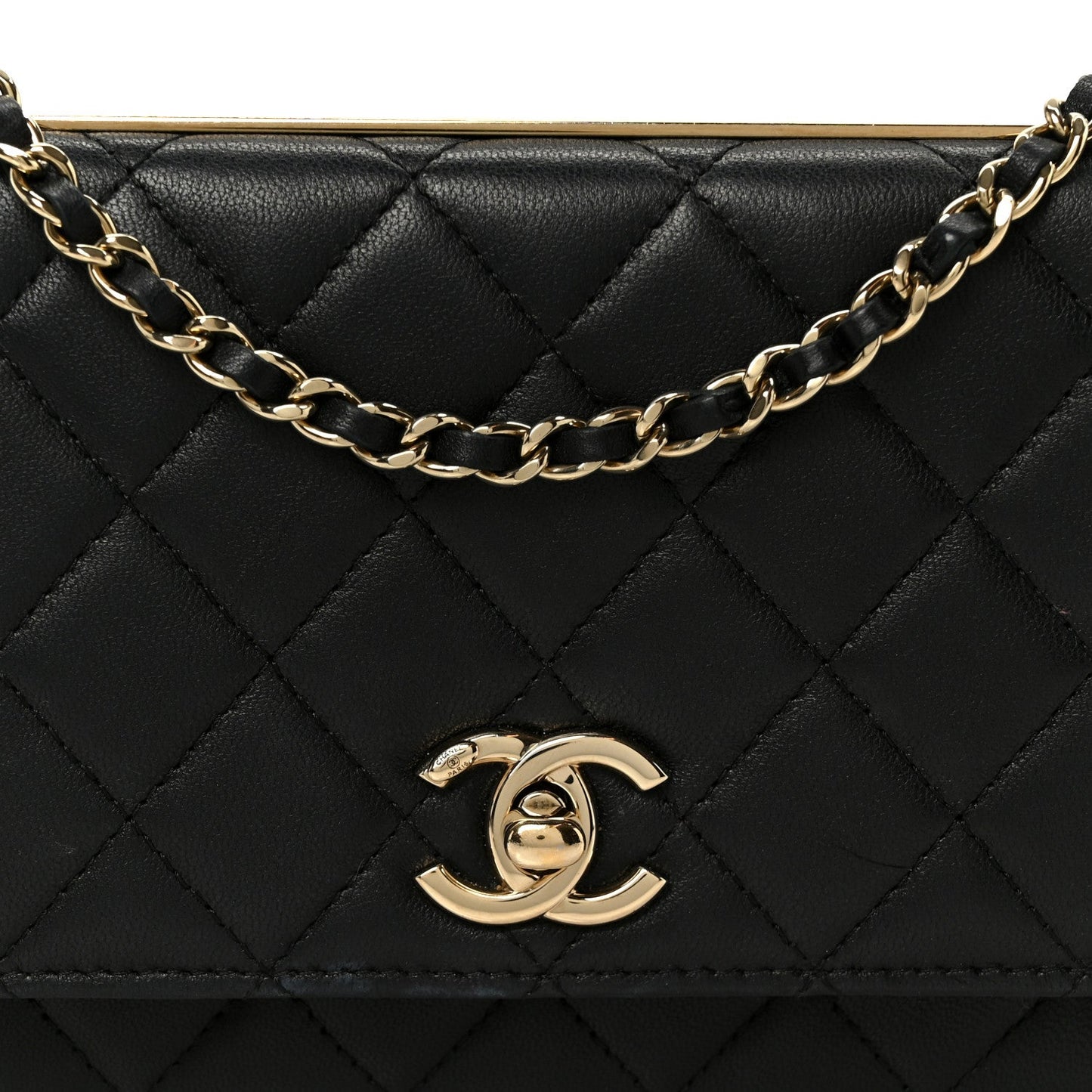 Lambskin Quilted Trendy CC Wallet On Chain WOC Black