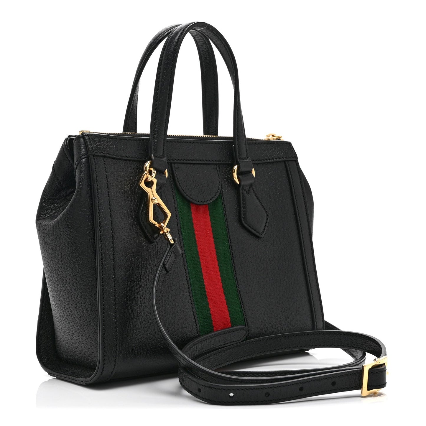 Textured Calfskin Web Small Ophidia Tote Bag Black