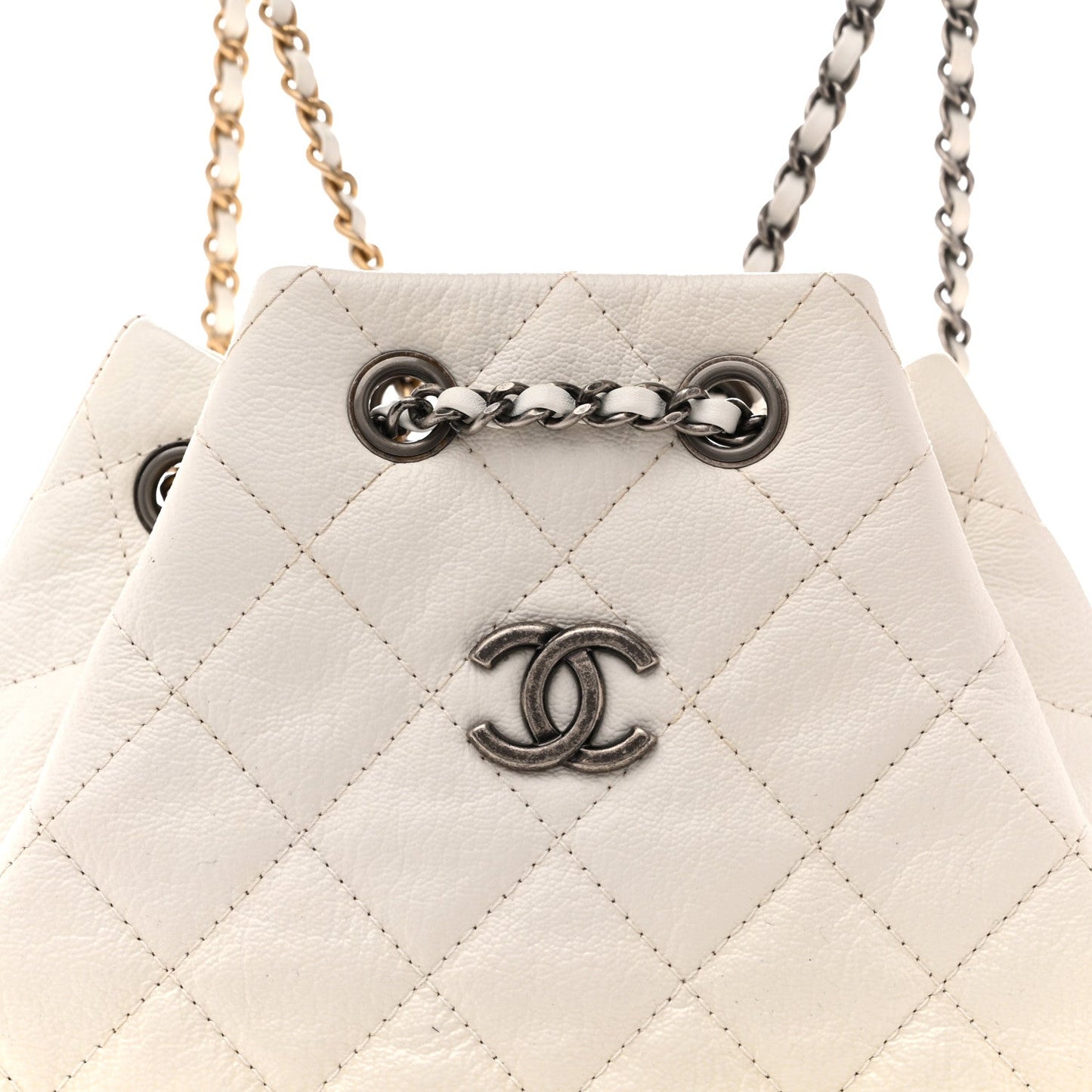 Patent Goatskin Quilted Small Gabrielle Backpack White
