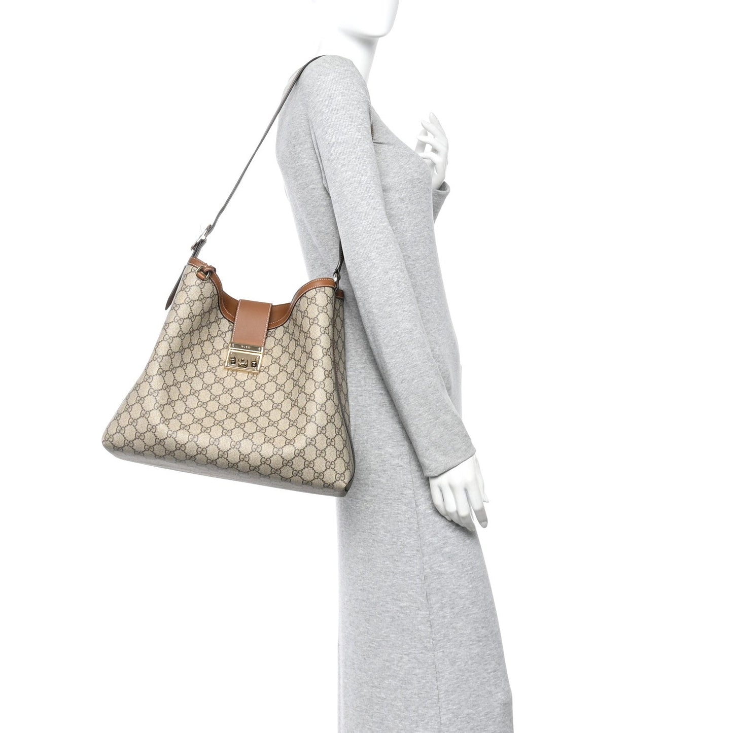 GG Icon Monogram Padlock Shoulder Bag Beige Dark Brown