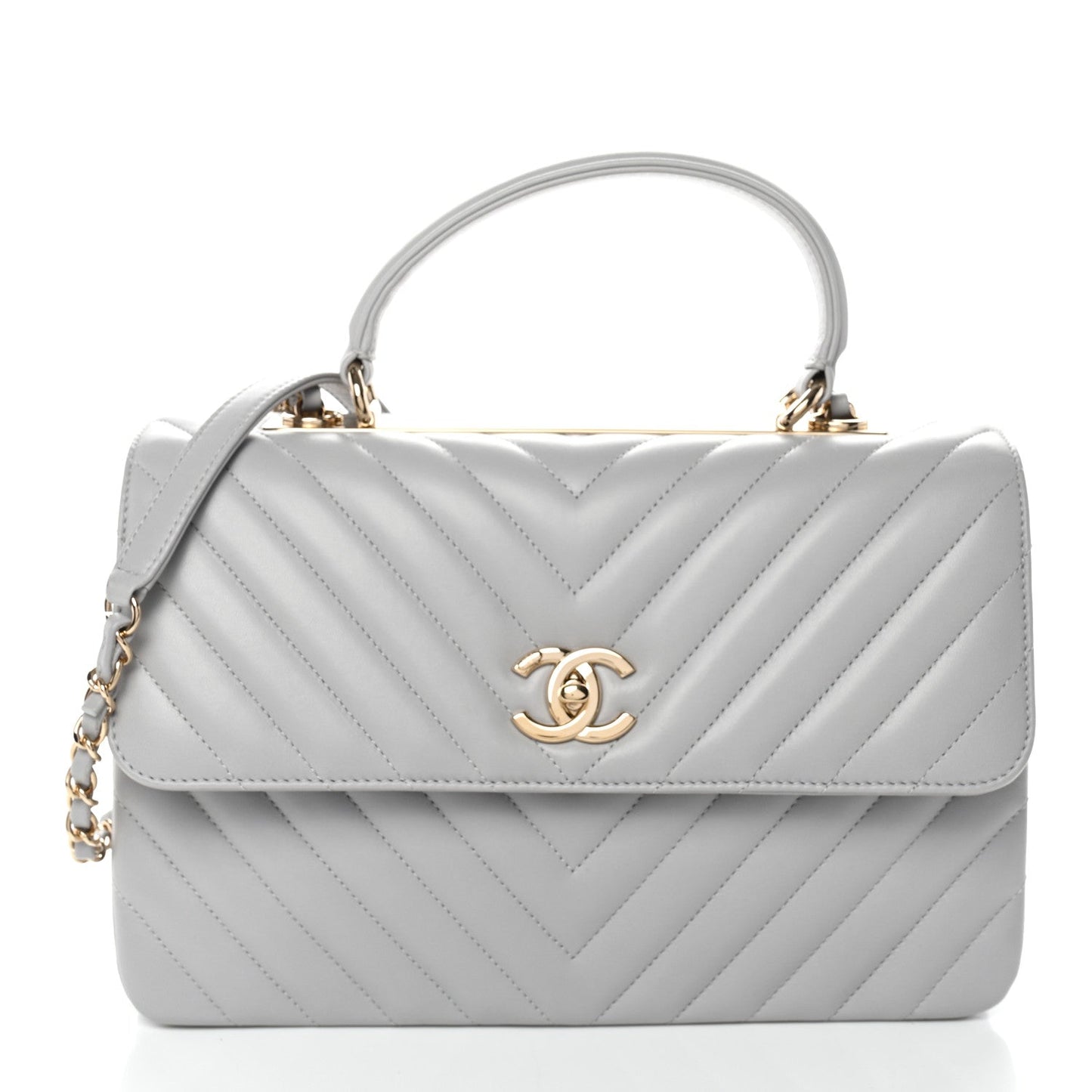 Lambskin Chevron Quilted Medium Trendy CC Dual Handle Flap Bag Grey