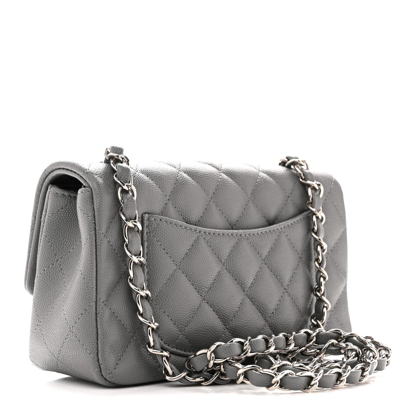 Caviar Quilted Mini Rectangular Flap Grey