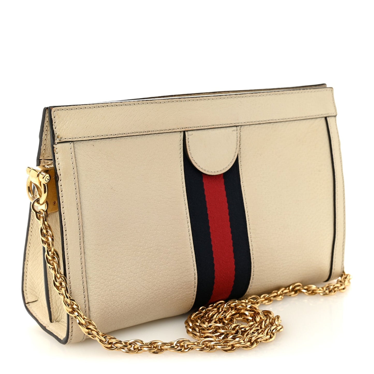 Textured Calfskin Web Small Ophidia Chain Shoulder Bag Mystic White