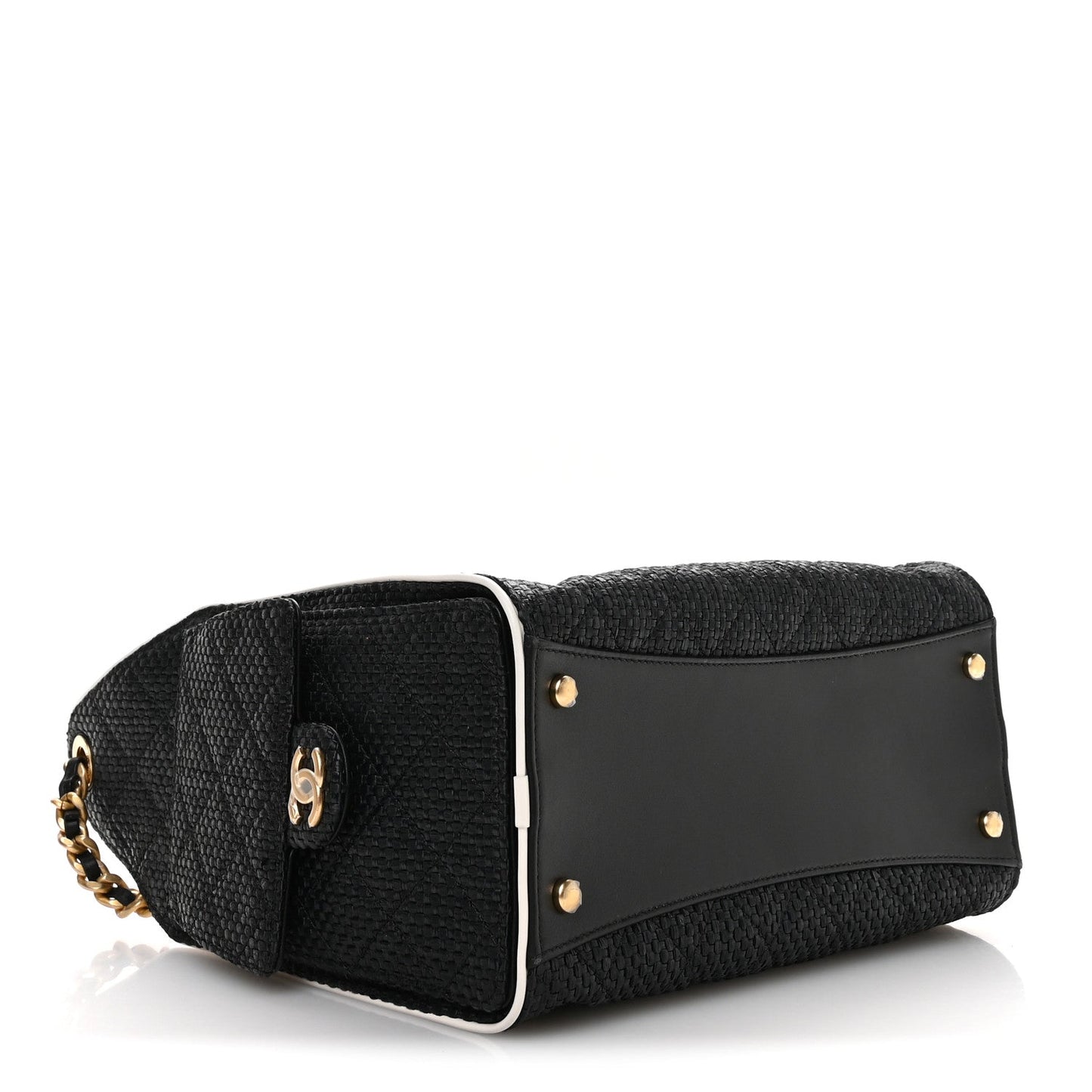 Braided Raffia Calfskin Small Chanel 25 Handbag Black White