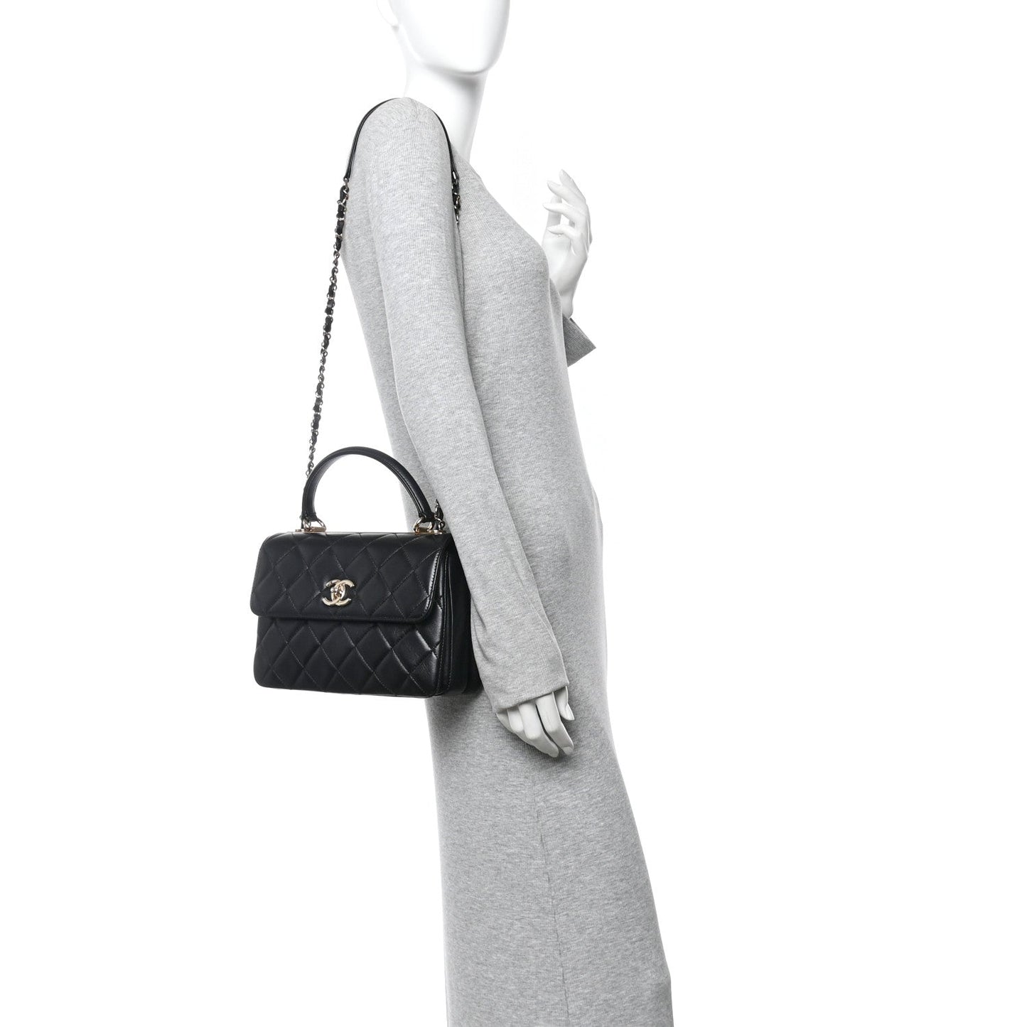 Lambskin Quilted Small Trendy CC Dual Handle Flap Bag Black
