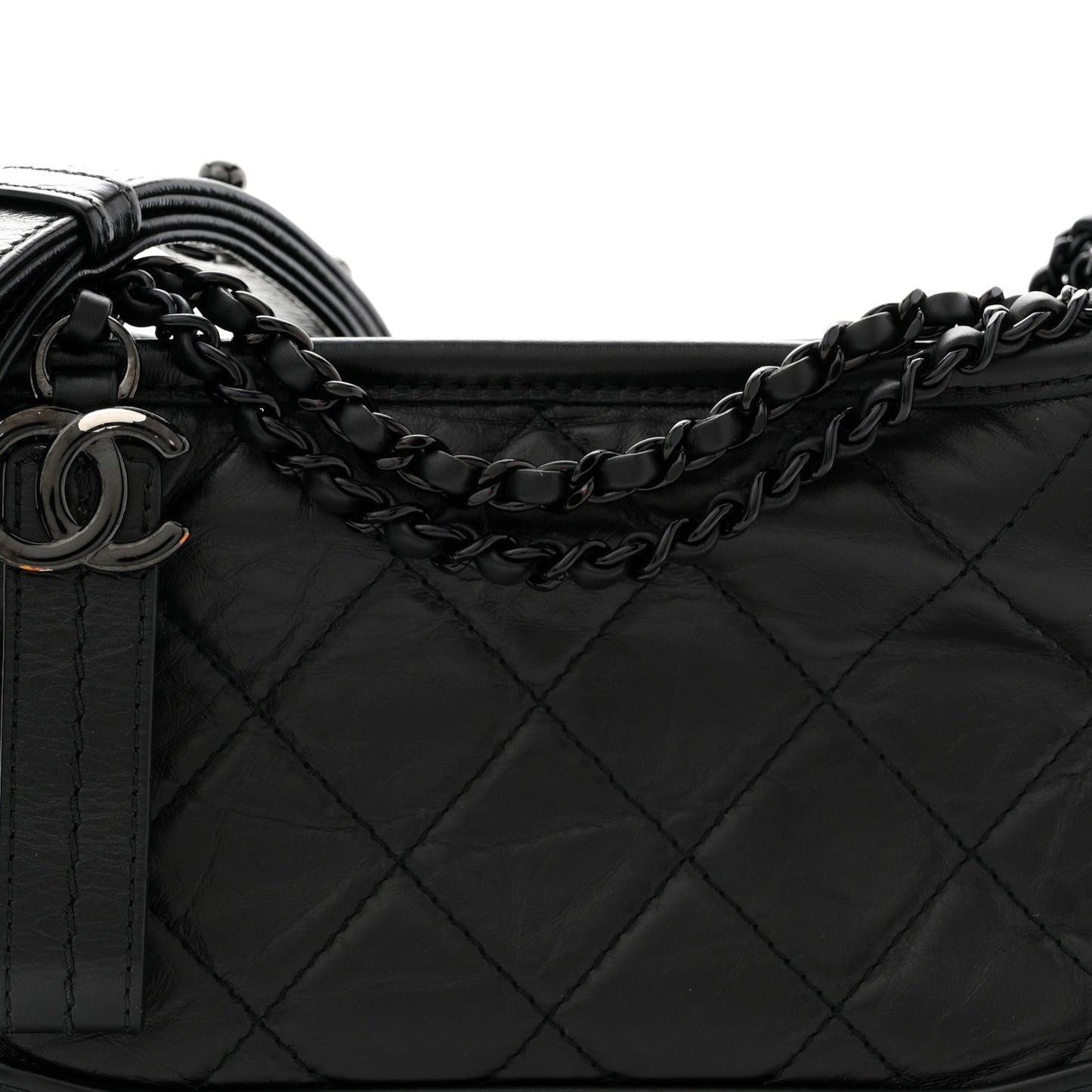 Aged Calfskin Quilted Small Gabrielle Hobo So Black