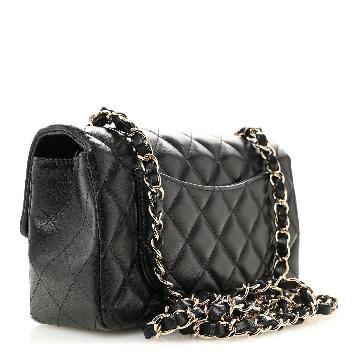 Lambskin Quilted Mini Rectangular Flap Black