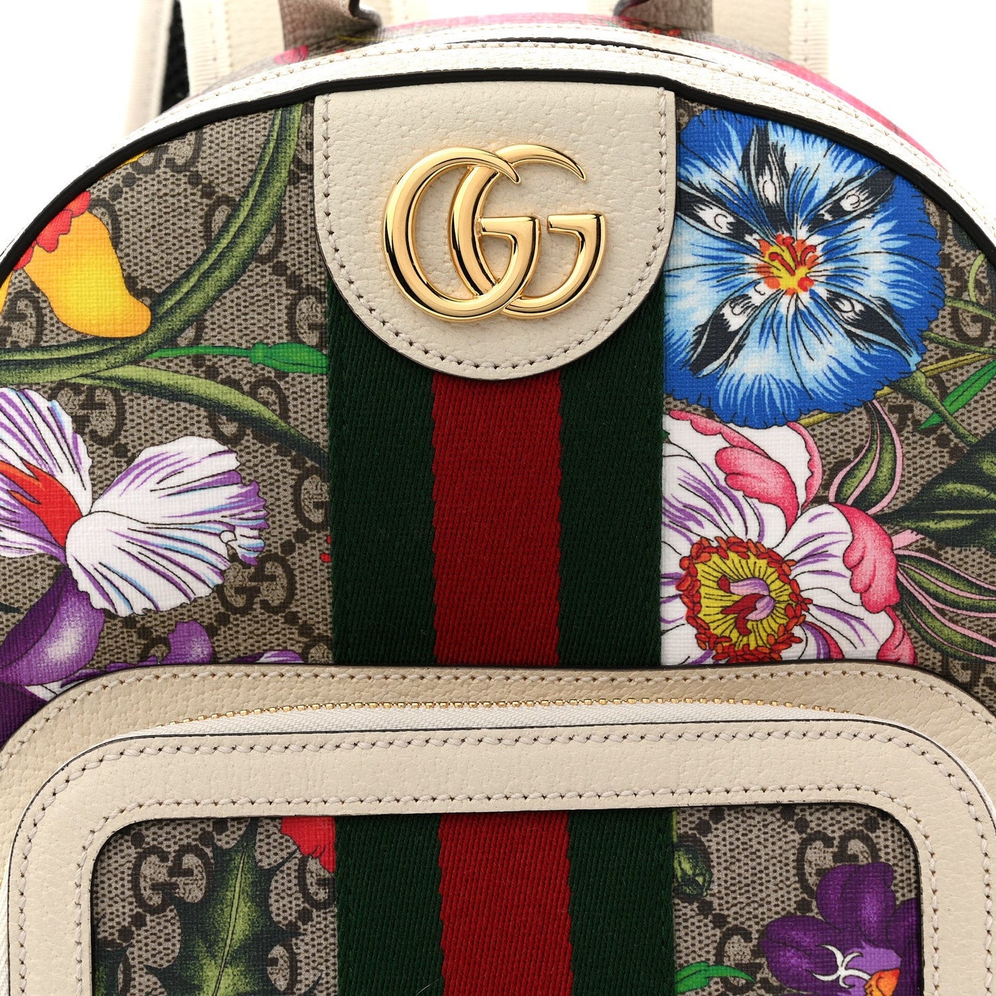 GG Supreme Monogram Flora Web Small Ophidia Day Backpack White
