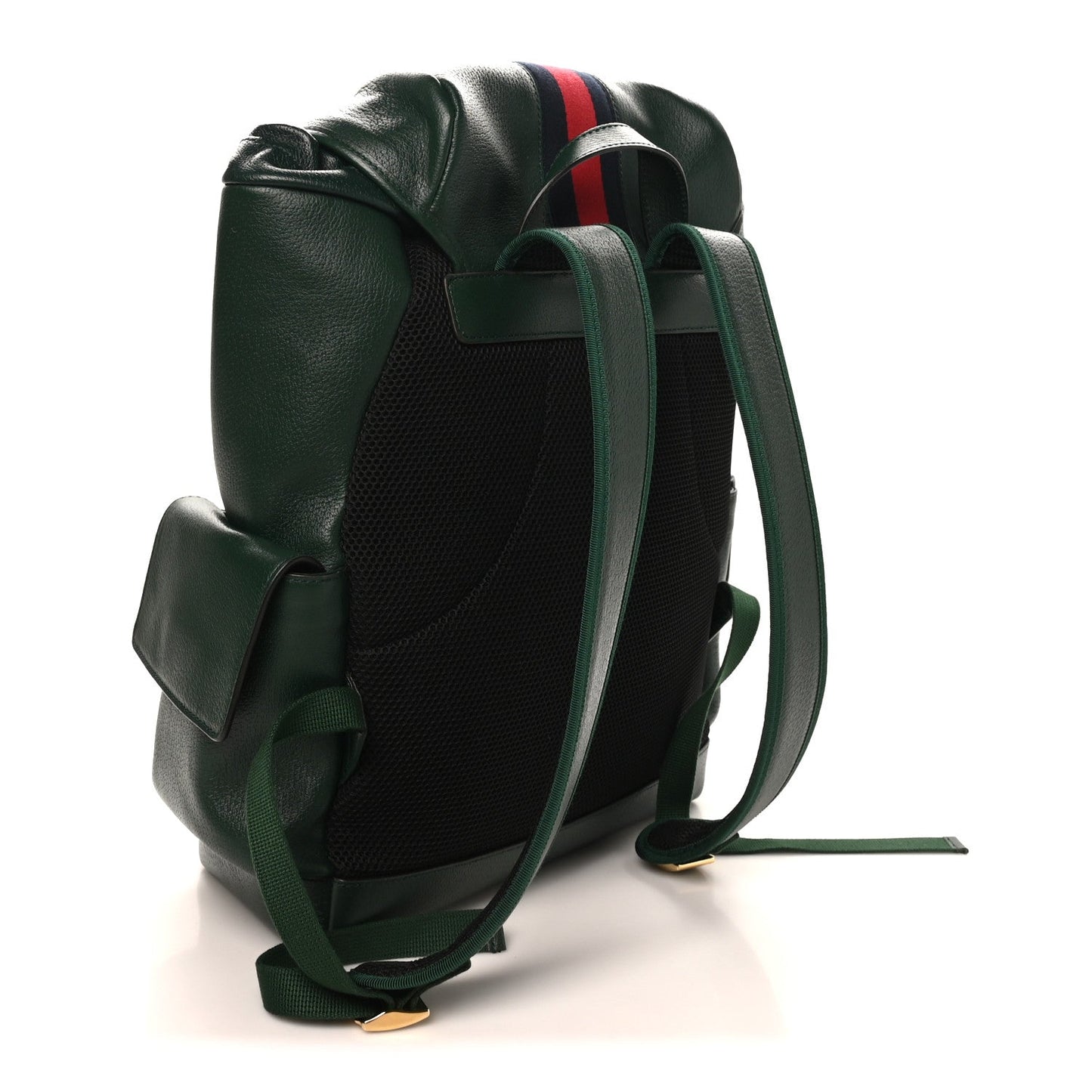Grained Calfskin Medium Ophidia Double Buckle Backpack Green