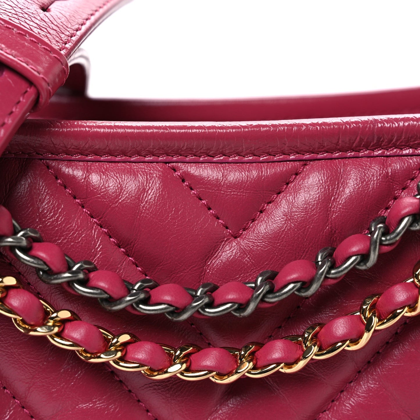 Aged Calfskin Chevron Quilted Small Gabrielle Hobo Dark Pink