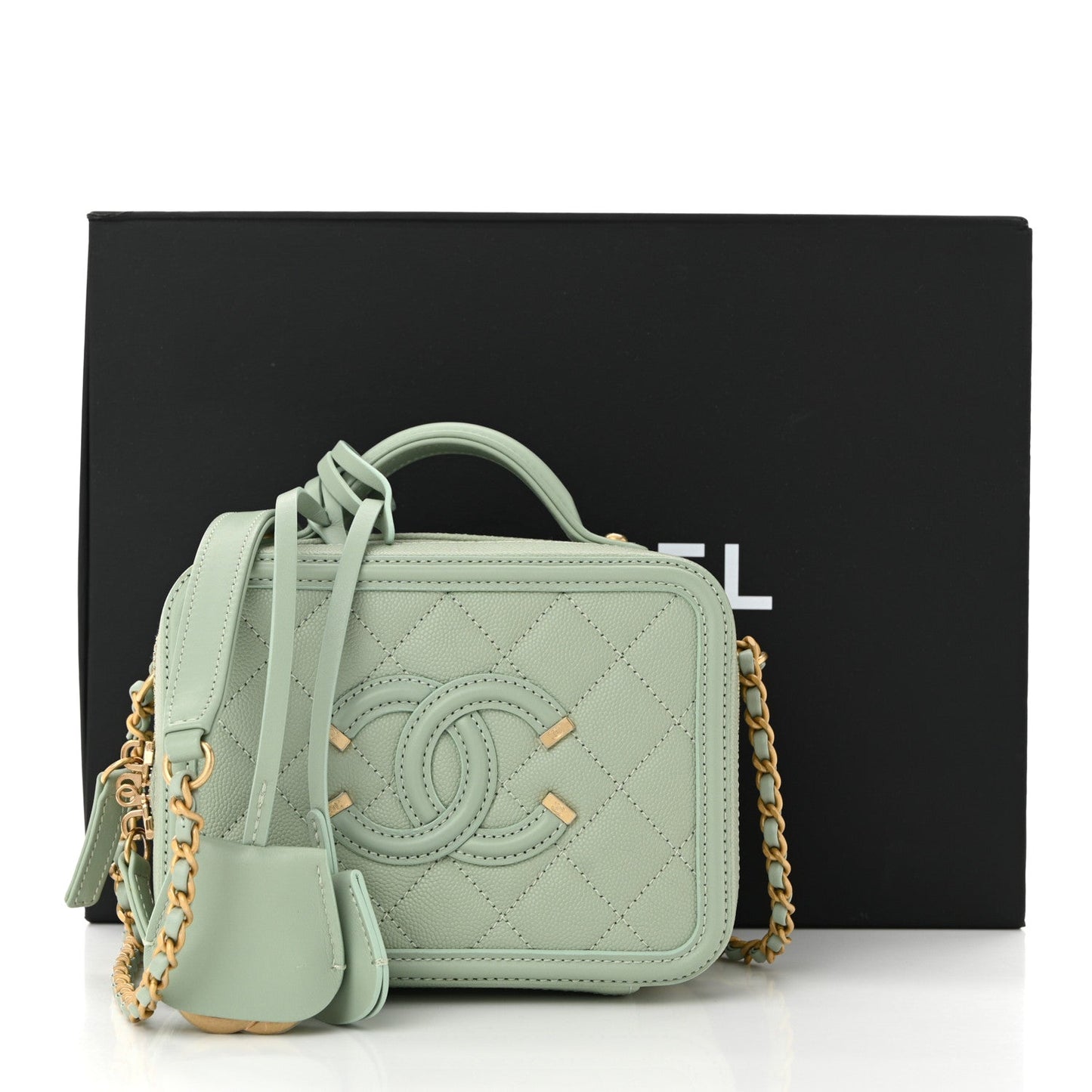 Caviar Quilted Small CC Filigree Vanity Case Mint