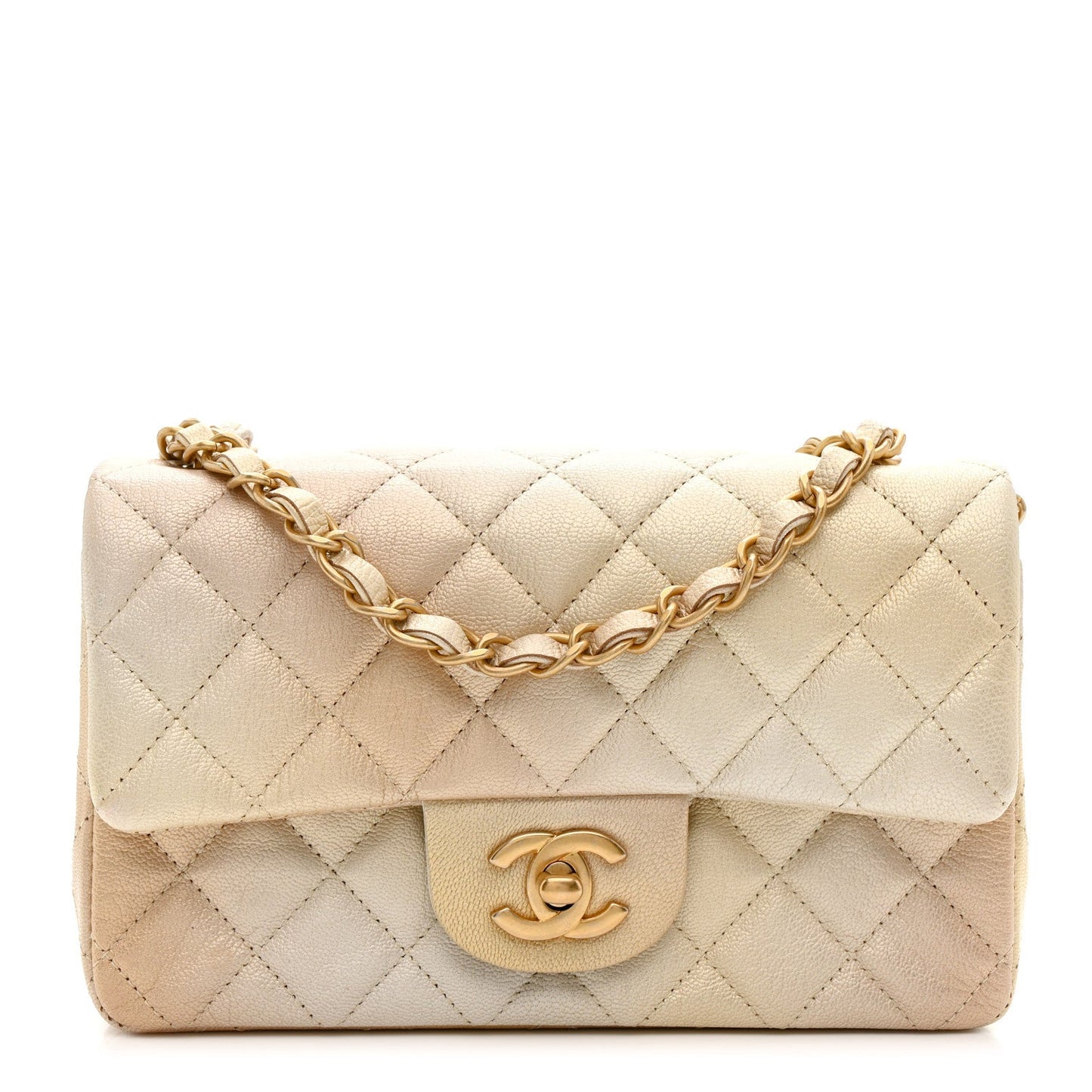 Metallic Goatskin Quilted Mini Rectangular Flap Gold