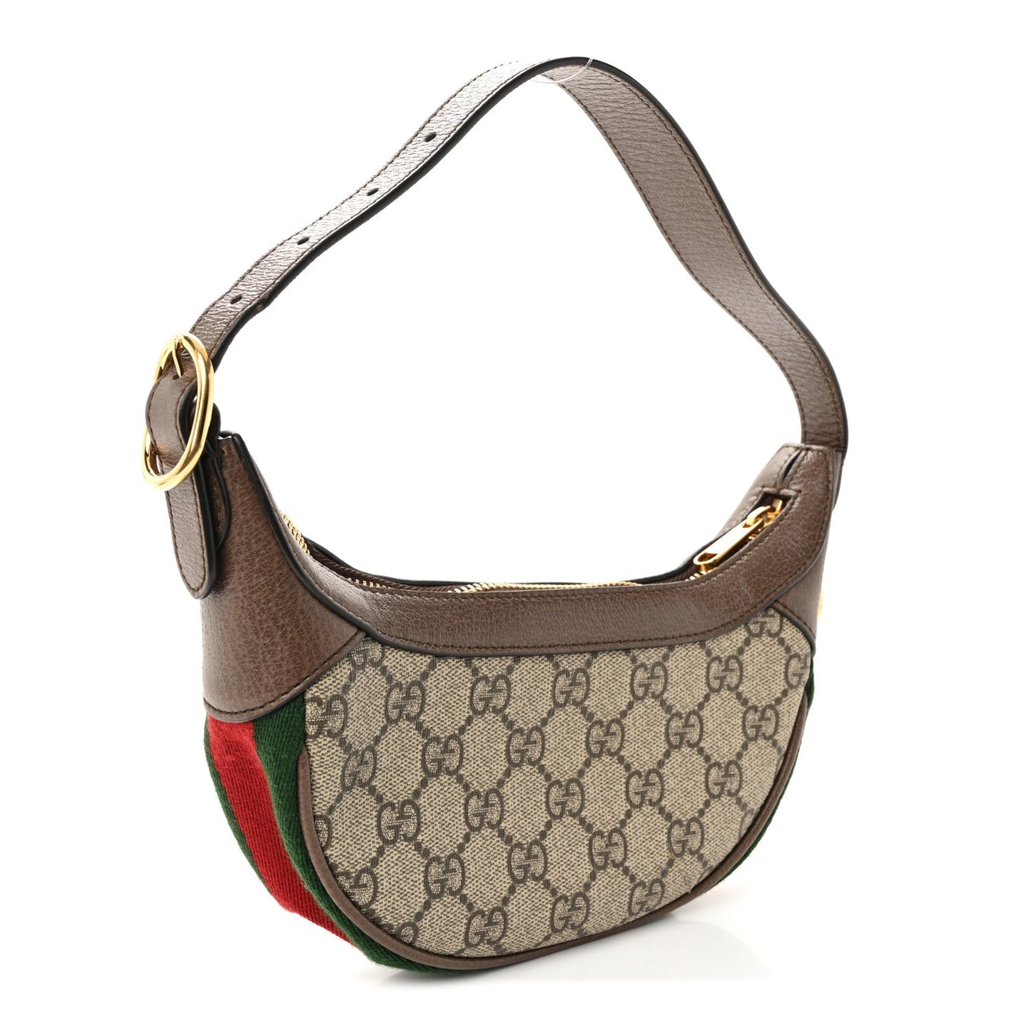 GG Supreme Monogram Textured Calfskin Web Mini Ophidia Half Moon Hobo Beige Ebony New Acero