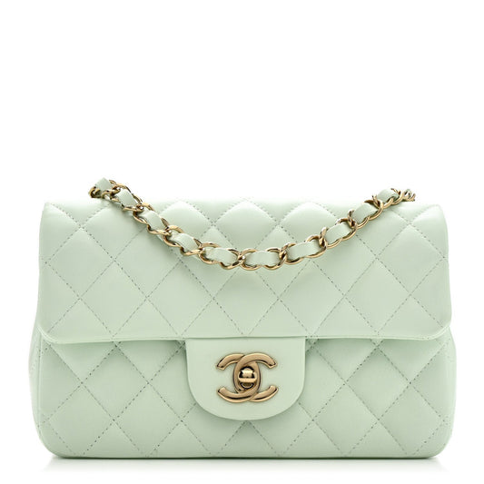 Lambskin Quilted Mini Rectangular Flap Light Green