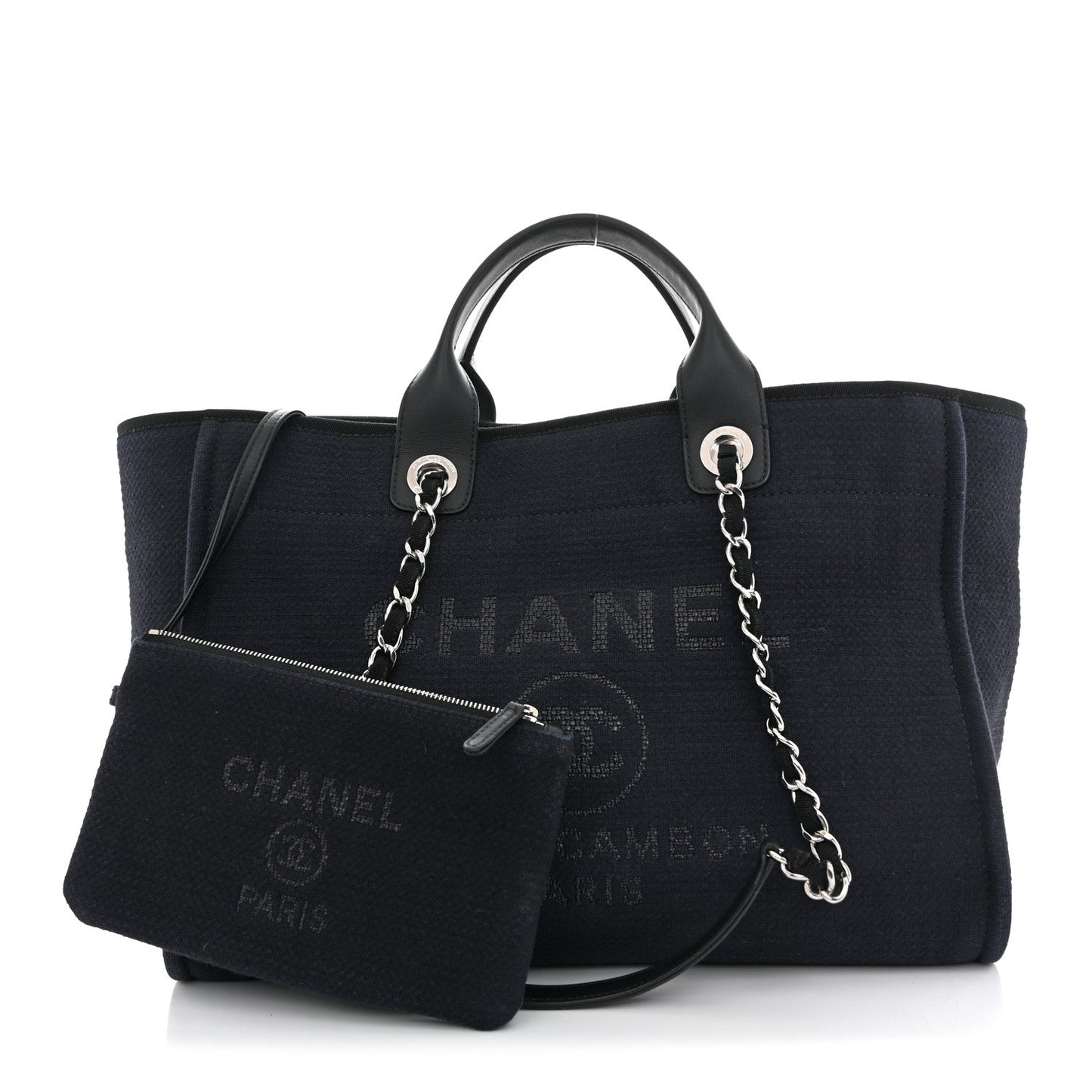 Mixed Fibers Calfskin Medium Deauville Tote Navy Blue