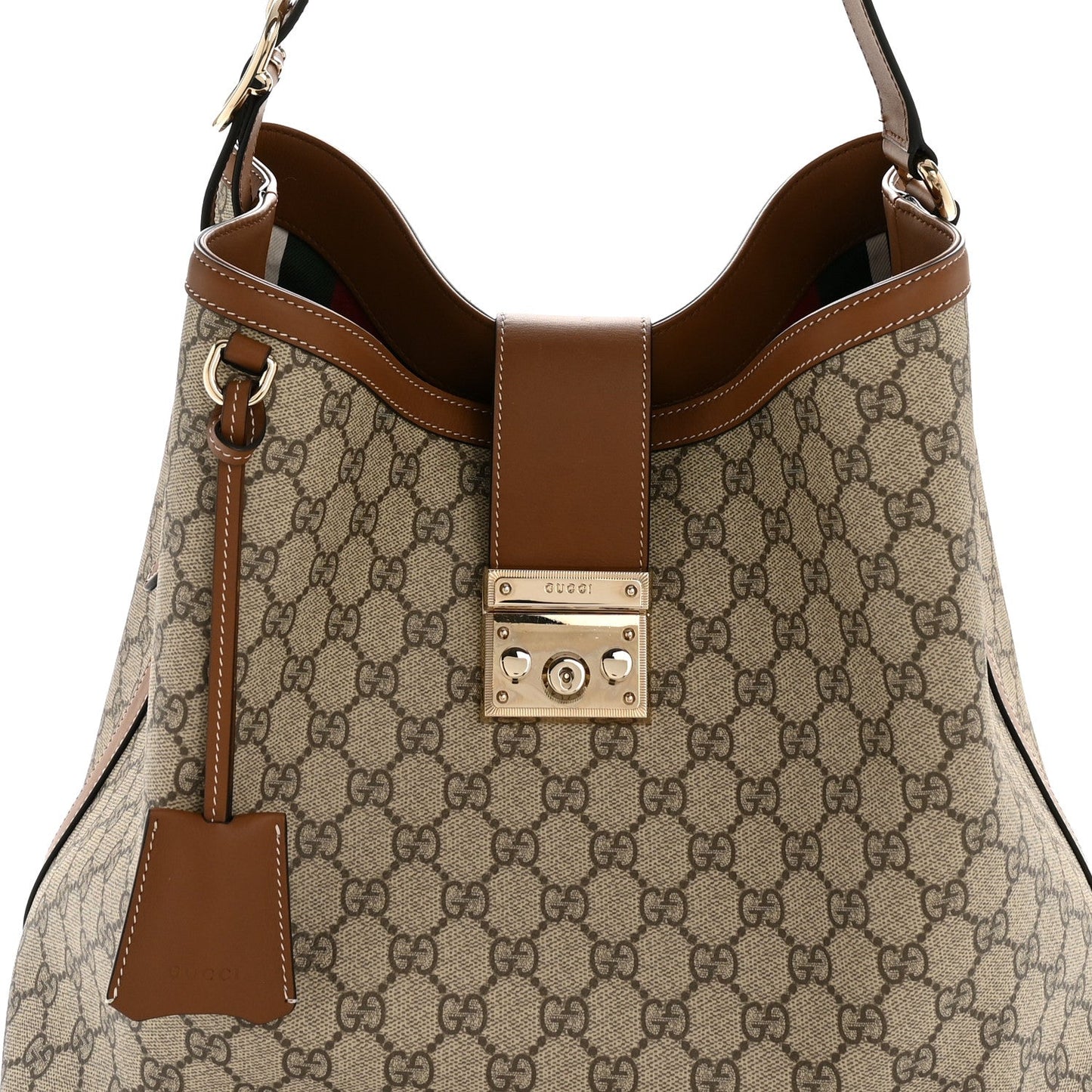 GG Icon Monogram Padlock Shoulder Bag Beige Dark Brown