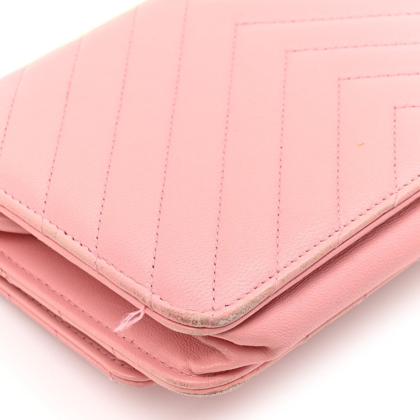 Lambskin Chevron Quilted Trendy CC Wallet On Chain WOC Pink