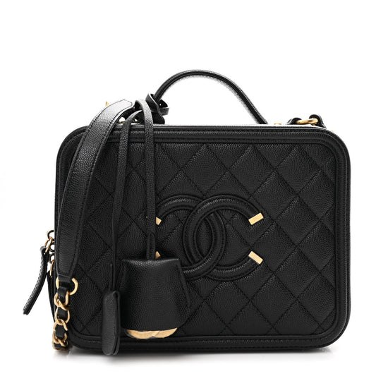 Caviar Quilted Medium CC Filigree Vanity Case Black