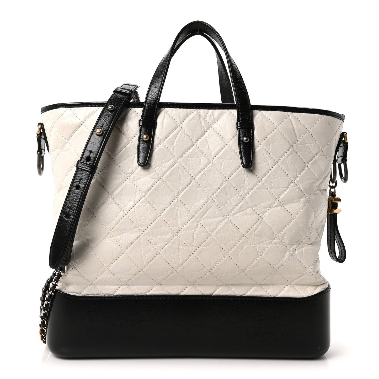 Aged Calfskin Quilted Large Gabrielle Shopping Tote White Black